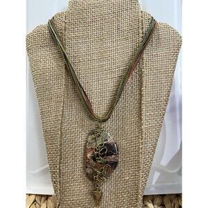 Natural Rhyolite Stone Pendant On Hemp Necklace Cords Boho Gypsy Art To Wear